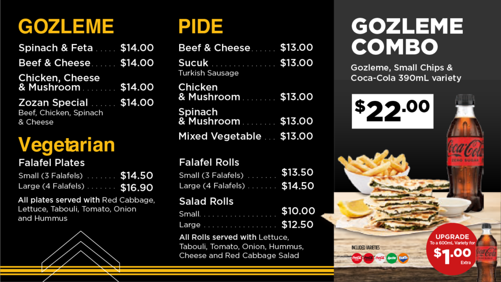 Zozan Kebab Liverpool menu featuring gozleme and pide